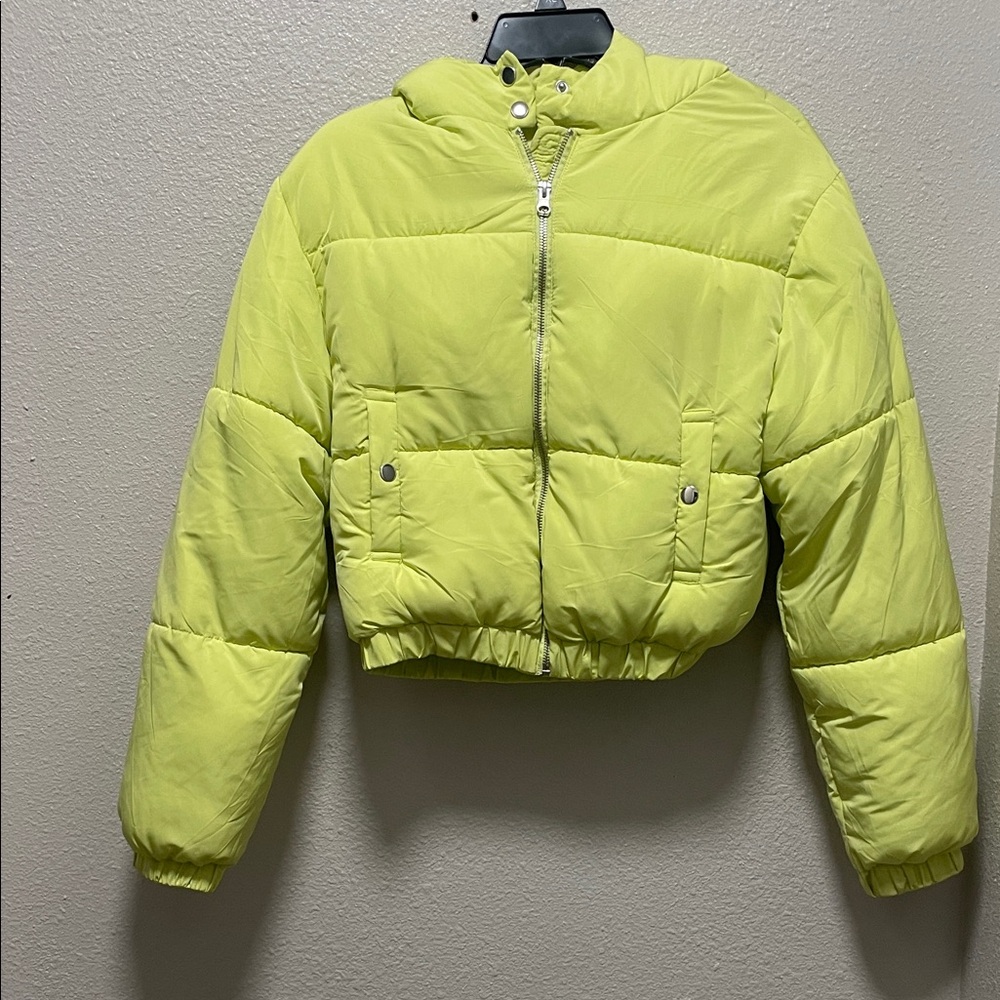 Love Tree Vibrant Cropped Lime Puffer Jacket
